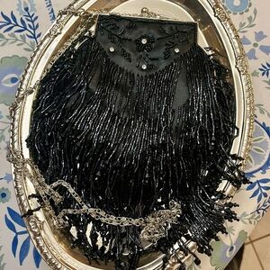 Elegant Black Beaded Art Deco evening bag- brand new